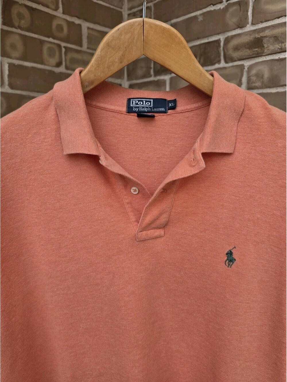 Vintage Polo Ralph Lauren Polo Shirt Mens XL Salmon Coral Green Pony Cotton